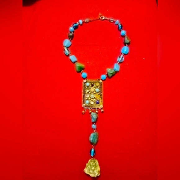 Jewelry - Blue rock glass beaded necklace from India